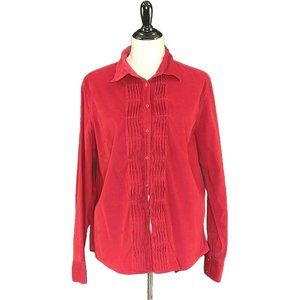 Talbots Red Corduroy Long Sleeve Pintuck  Button Front Shirt  XL